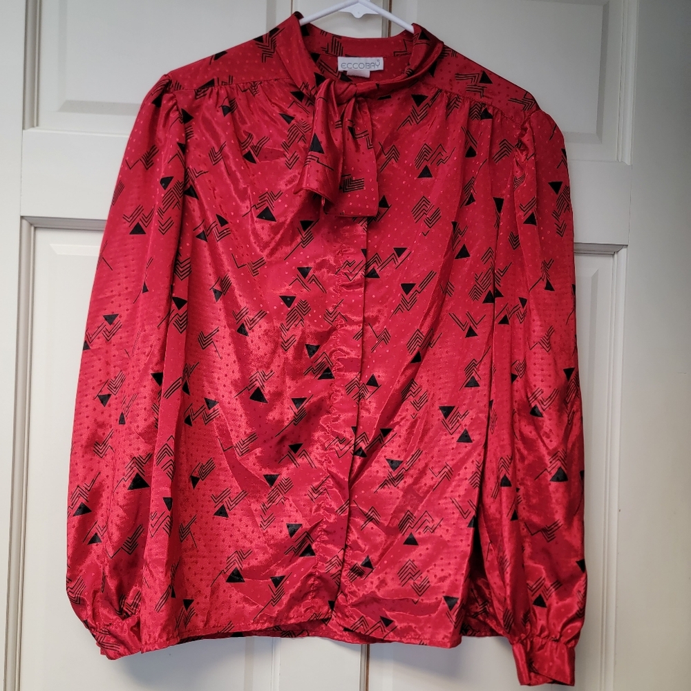 ECCOBAY 1980S red geometric pattern blouse